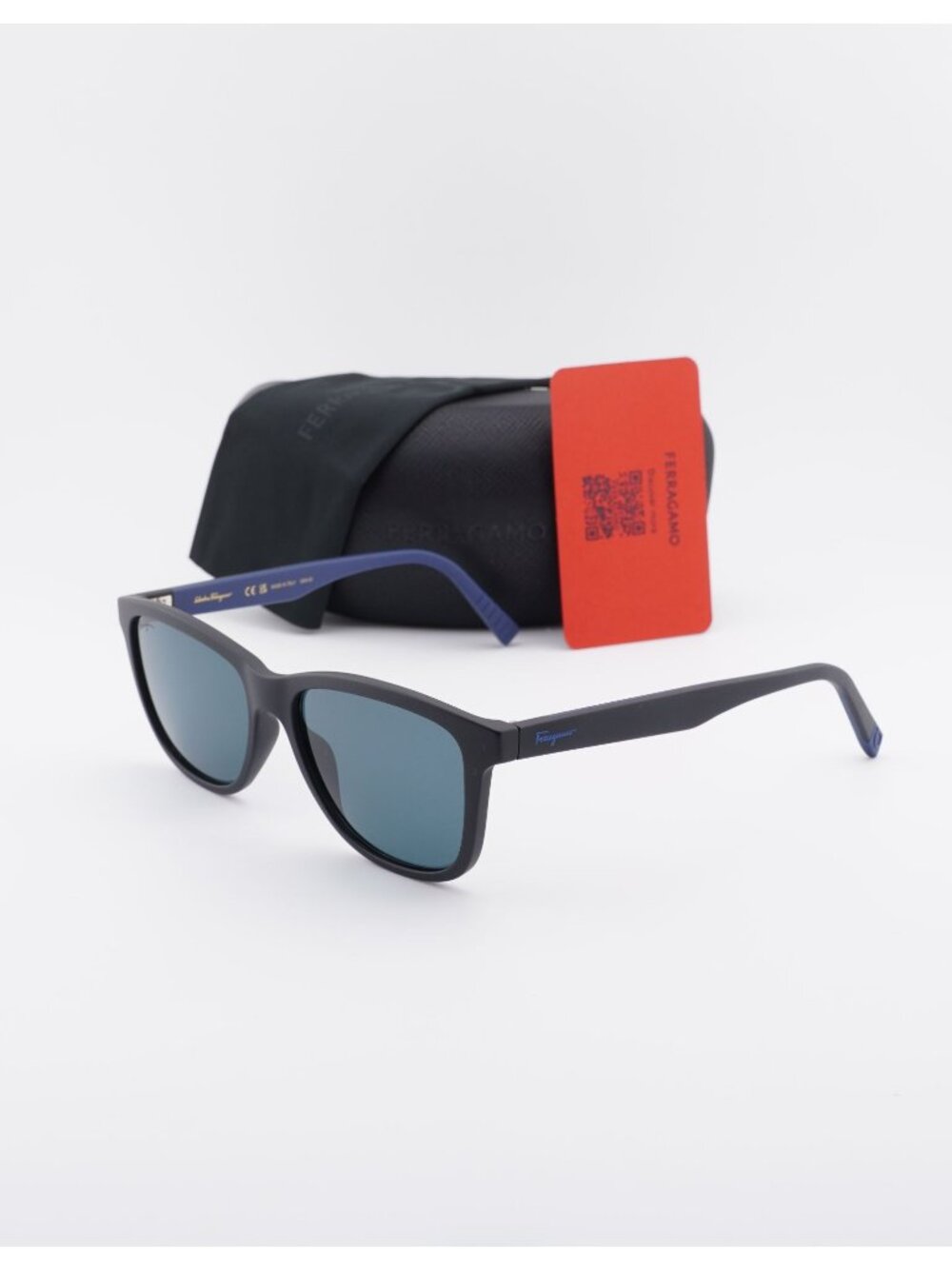 Salvatore Ferragamo SF998S 002 Square Sunglasses - Matte Black / Blue